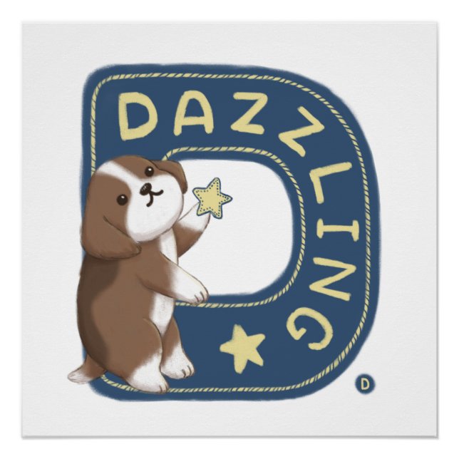 Alphabet Series: "D" Dazzling Beagle Illustration Poster (Front)