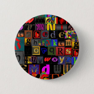 Alphabet Soup, mosaic letters design, fun colourfu 6 Cm Round Badge