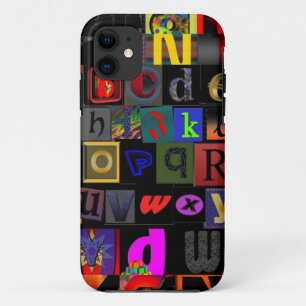Alphabet Soup, mosaic letters design, fun colourfu iPhone 11 Case