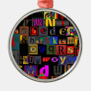 Alphabet Soup, mosaic letters design, fun colourfu Metal Tree Decoration