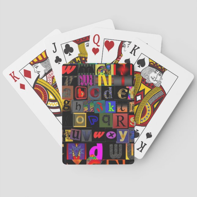 Alphabet Soup, mosaic letters design, fun colourfu Playing Cards (Back)