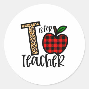 Alphabet T Is For Teacher Love Apple Classic Round Sticker
