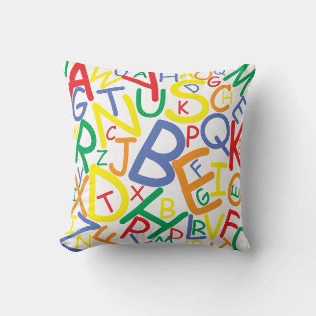 Alphabet throw pillow for child's bedroom nursery (Front)