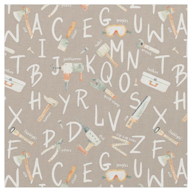 Alphabet toddler boys print with construction tool fabric (Close Up)