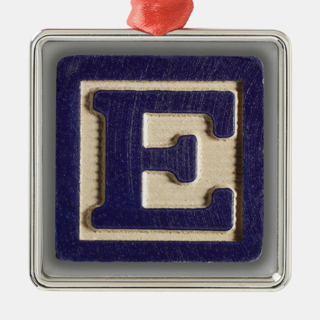 Alphabet Toy Block E Metal Tree Decoration (Front)