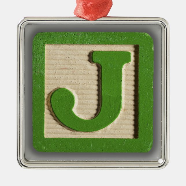 Alphabet Toy Block J Metal Tree Decoration (Front)
