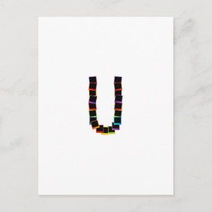 Alphabet U with colourful Postcard