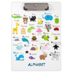 Alphabet with animal pictures and letters clipboard