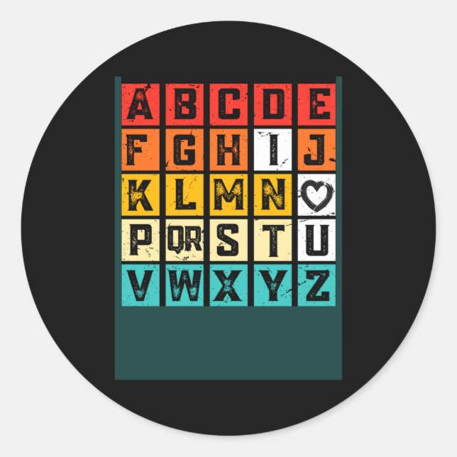 Alphabetic Abcd Love You Valentines Day Red Heart  Classic Round Sticker (Front)