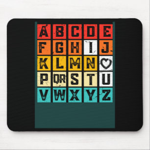 Alphabetic Abcd Love You Valentines Day Red Heart Mouse Pad