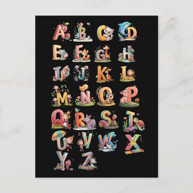 alphabetic characters holiday postcard (Front)