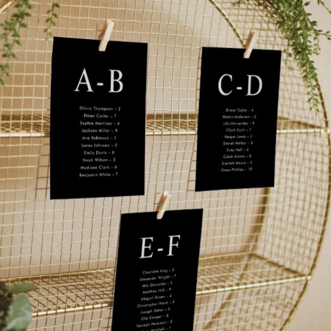 Alphabetical Black Wedding Seating Chart Card (Creator Uploaded)