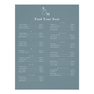 Alphabetical Classic Monogram Blue Seating Chart