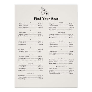 Alphabetical Classic Monogram Ivory Seating Chart