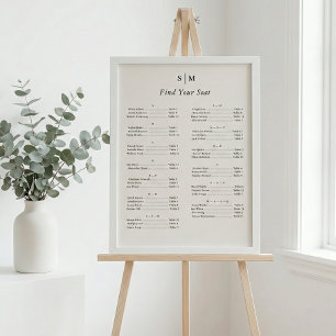 Alphabetical Classic Monogram Seating Chart