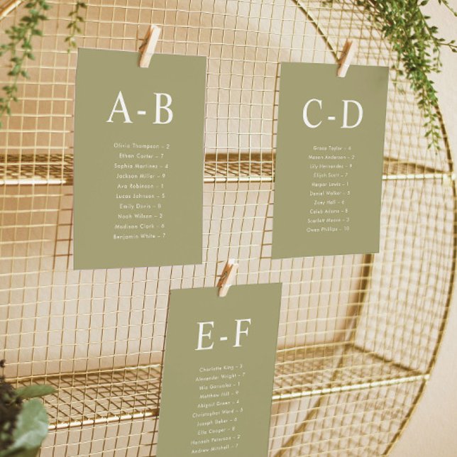 Alphabetical Matcha Wedding Seating Chart Card (Creator Uploaded)