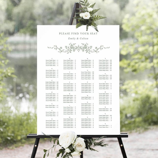 Alphabetical Order Sage Green Wedding Seating  Poster (Creator Uploaded)