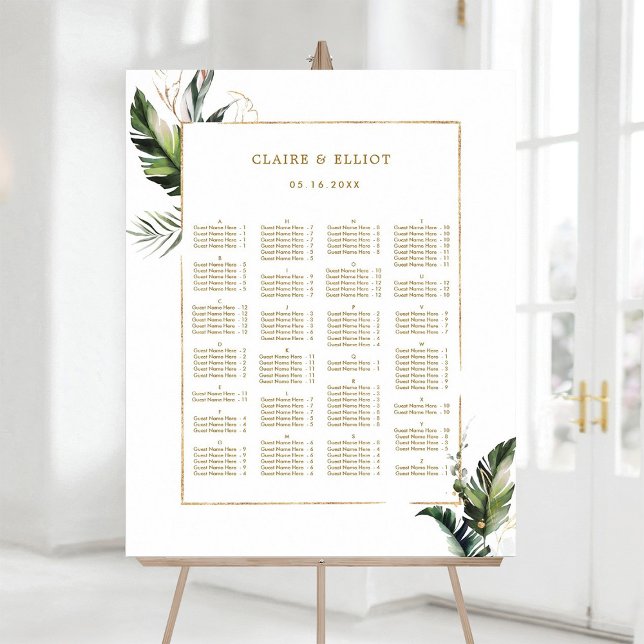 ALPHABETICAL ORDER Tropical Gold Wedding Seating Poster (Creator Uploaded)
