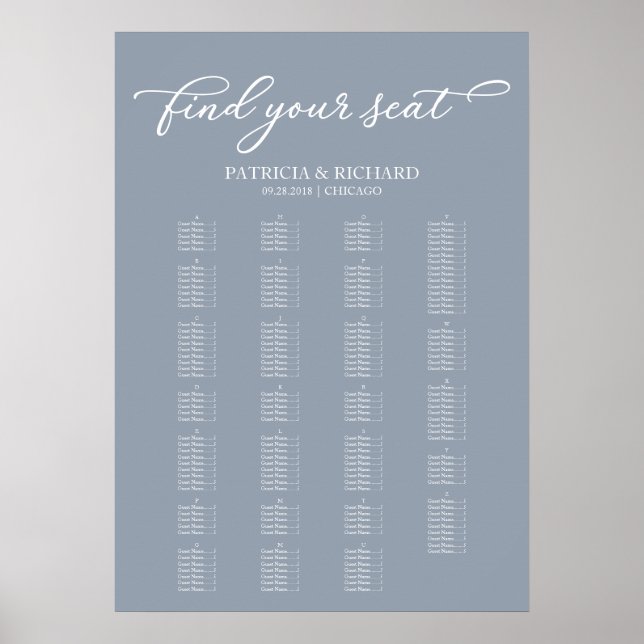 Alphabetical Seating Chart Elegant Dusty Blue (Front)