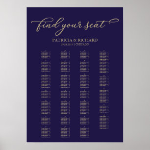 Alphabetical Seating Chart Elegant Gold Navy Blue