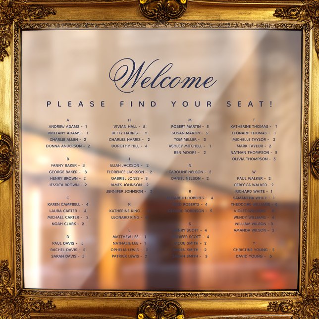 Alphabetical Seating Chart Transparent Blue Script (Creator Uploaded)