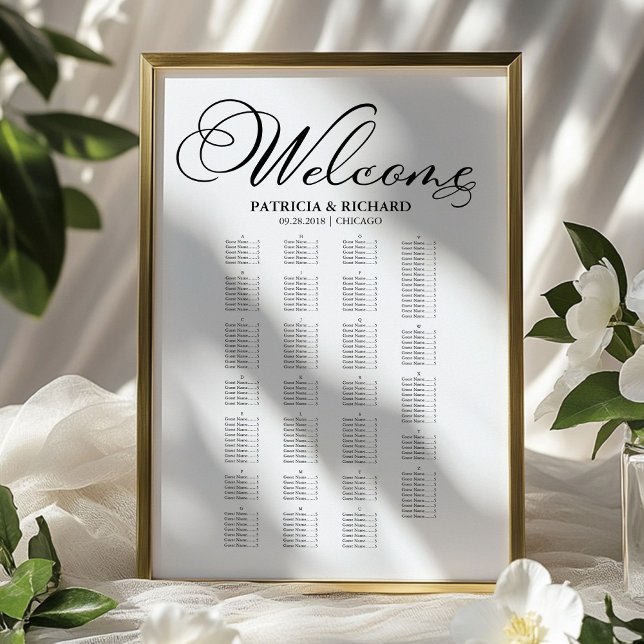Alphabetical Wedding Seating Chart Elegant Script (Creator Uploaded)