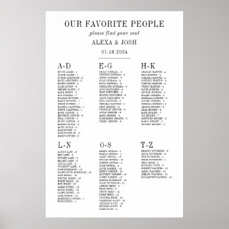 Alphabetical Wedding Seating Chart Simple
