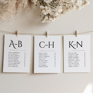 Alphabetical Wedding Seating Individual Card