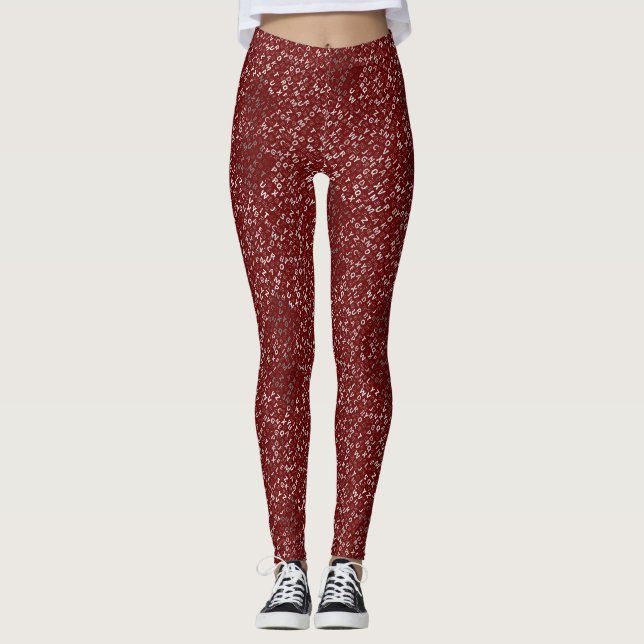 Alphabets Pattern 01 BW.b DRed BG Leggings (Front)