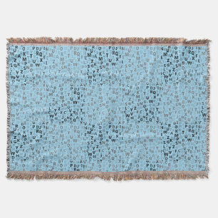 Alphabets Pattern 01 BW.w Lblue BG Throw Blanket