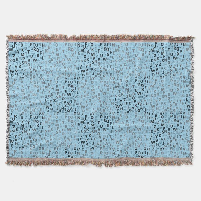 Alphabets Pattern 01 BW.w Lblue BG Throw Blanket (Front)