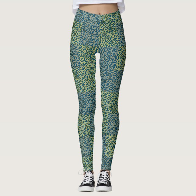 Alphabets Pattern 02 YW 2Tonesx4.bw Blue BG Leggings (Front)