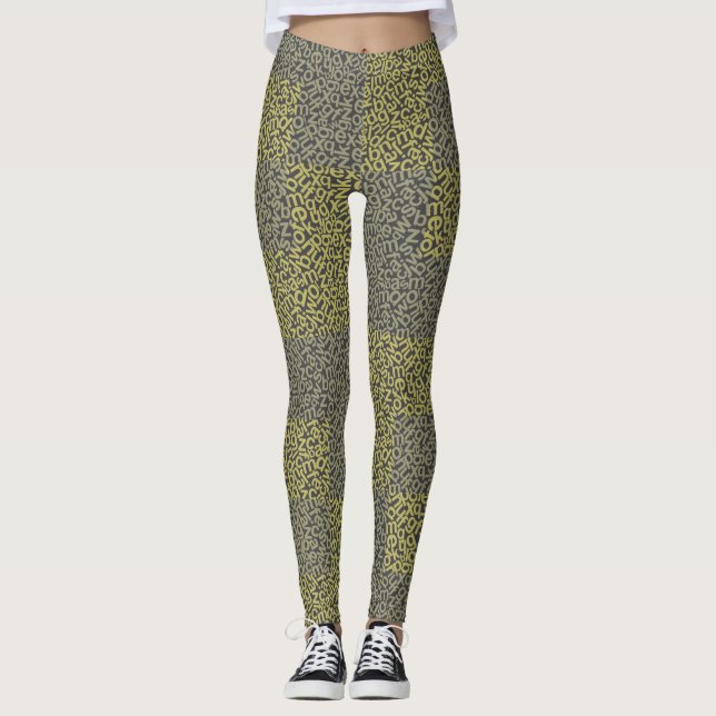 Alphabets Pattern 02 YW 2Tonesx4.bw  Grey BG Leggings (Front)