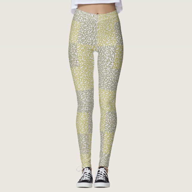Alphabets Pattern 02 YW 2Tonesx4.bw Offwhite BG Leggings (Front)