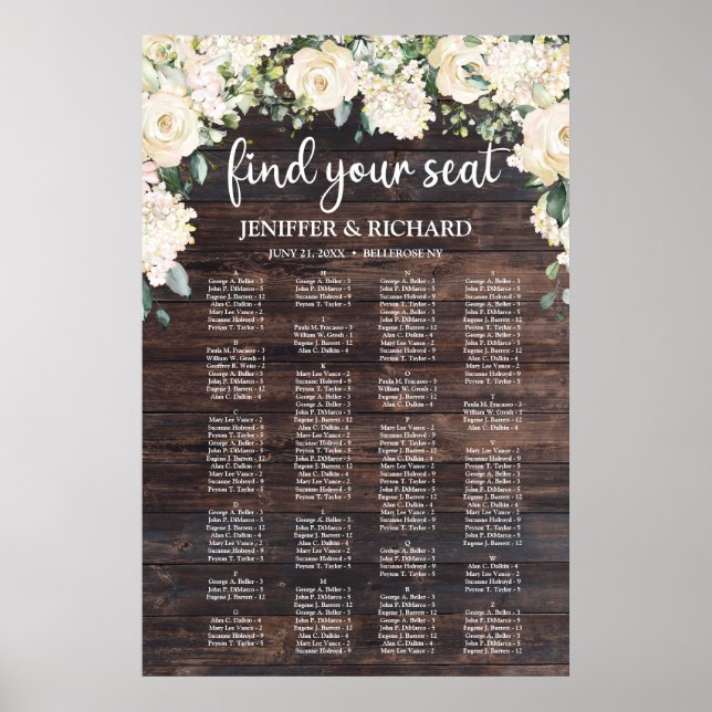 Alphabetycal rustic wood greenery seating chart (Front)