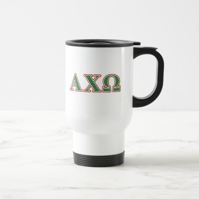 Alphi Chi Omega Green and Red Letters Travel Mug (Right)