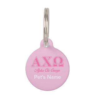 Alphi Chi Omega Pink Letters Pet Tag