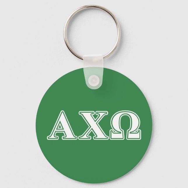 Alphi Chi Omega White and Green Letters Key Ring (Front)