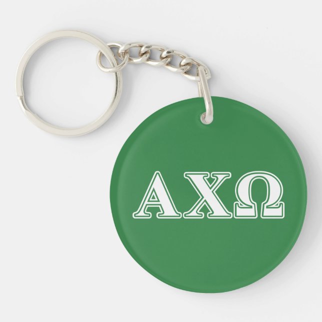 Alphi Chi Omega White and Green Letters Key Ring (Front)