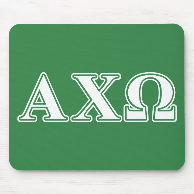 Alphi Chi Omega White and Green Letters Mouse Pad (Front)