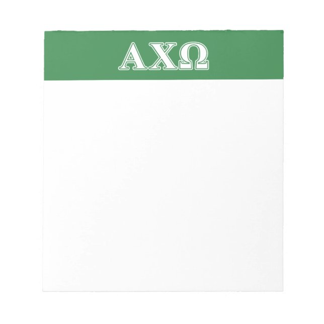 Alphi Chi Omega White and Green Letters Notepad (Front)
