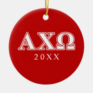 Alphi Chi Omega White and Red Letters Ceramic Tree Decoration