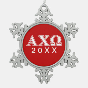 Alphi Chi Omega White and Red Letters Snowflake Pewter Christmas Ornament