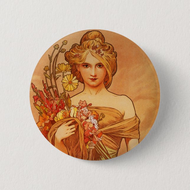 Alphonse (Alfons) Mucha  Bouquet 6 Cm Round Badge (Front)