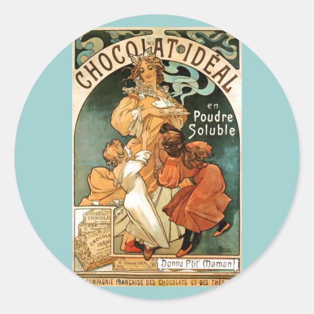Alphonse (Alfons) Mucha Chocolat Ideal Classic Round Sticker (Front)