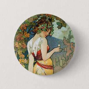 Alphonse (Alfons) Mucha: Cognac - Art Nouveau 6 Cm Round Badge