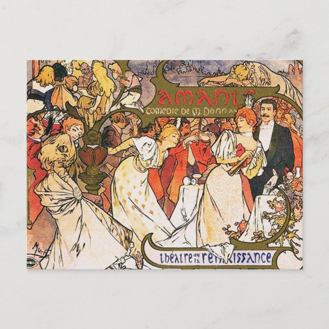 Alphonse (Alfons) Mucha Postcard:  Amants Postcard (Front)