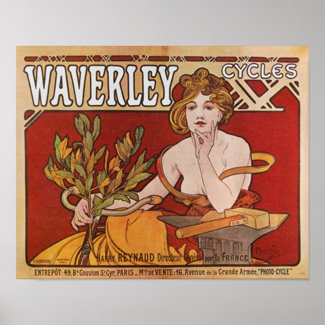 Alphonse ( Alfons ) Mucha ~ Waverley Cycles 1898 Poster (Front)