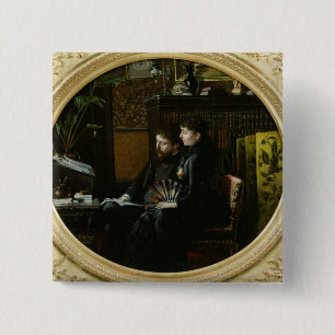 Alphonse Daudet and his Wife in their Study 15 Cm Square Badge