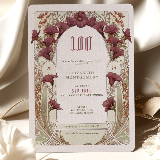 Alphonse Mucha 100th Birthday Art Nouveau Foliage Invitation (Creator Uploaded)